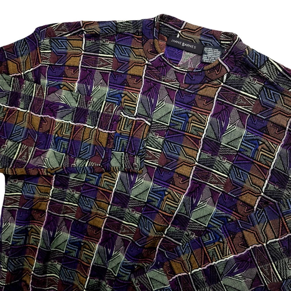 Vintage Jhane Barnes Sweater Mens M Multicolor Wool Crewneck Knit Geometric
